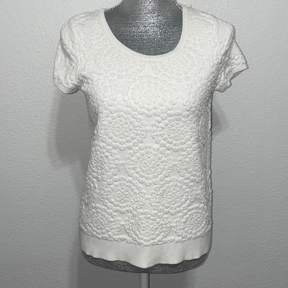 Anthropologie Moth‎ Etage Jacquard Textured Knit Sweater Ivory | size XS